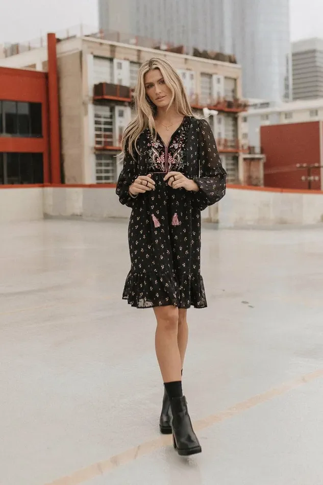 Milan Embroidered Mini Dress Black Women Bohme Dresses