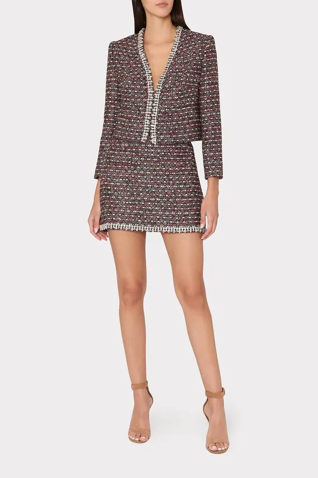 Milly Amaya Tweed Crystal Embellished Jacket Scarlet Multi Women Coats and Jackets Milly Amaya Tweed Crystal Embellished Jacket Scarlet Multi Women Coats and Jackets