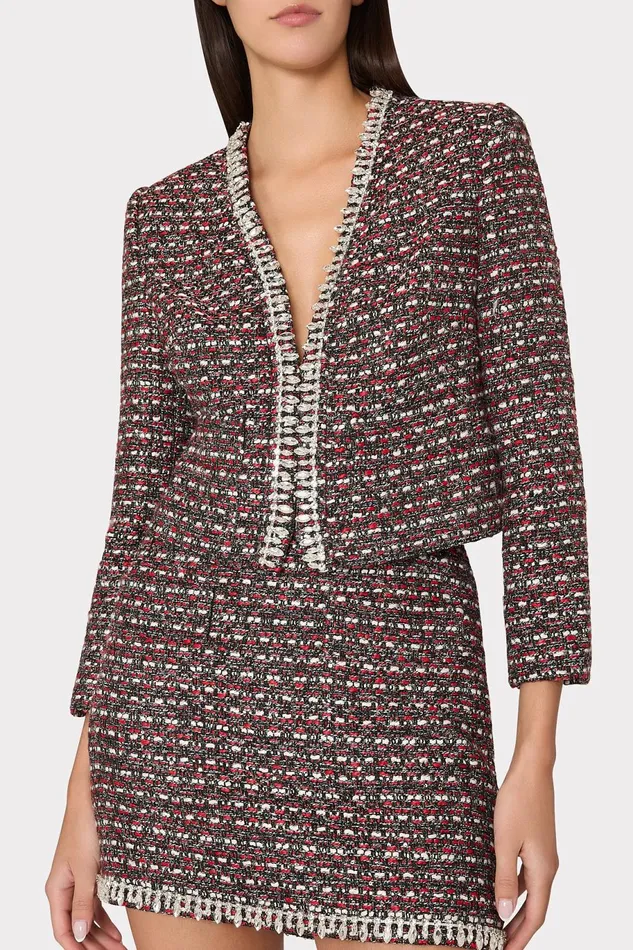 Milly Amaya Tweed Crystal Embellished Jacket Scarlet Multi Women Coats and Jackets Milly Amaya Tweed Crystal Embellished Jacket Scarlet Multi Women Coats and Jackets