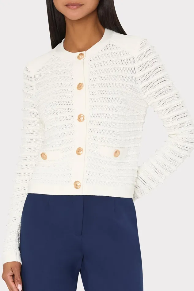 Milly Beaded Textured Cardigan Ecru Women Cardigans Milly Beaded Textured Cardigan Ecru Women Cardigans
