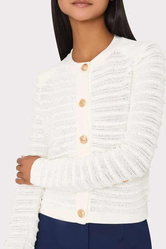 Milly Beaded Textured Cardigan Ecru Women Cardigans Milly Beaded Textured Cardigan Ecru Women Cardigans