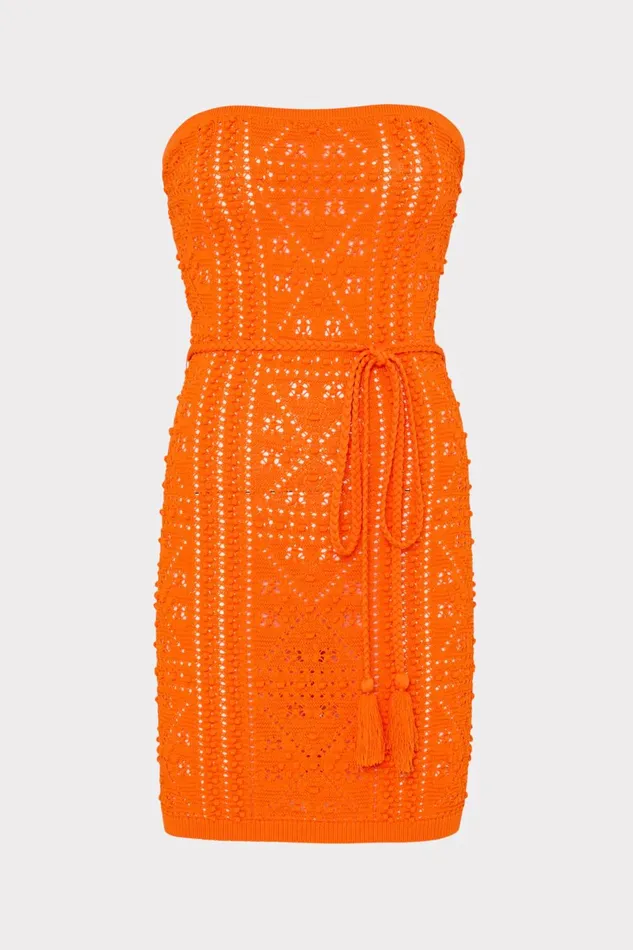 Milly Bubble Pointelle Strapless Mini Dress Coral Women Swim and Coverups