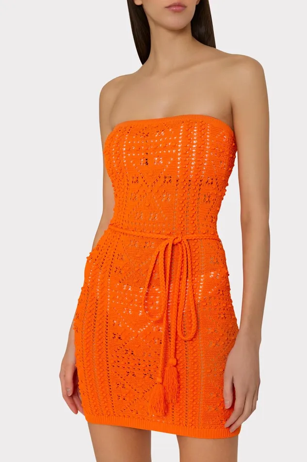Milly Bubble Pointelle Strapless Mini Dress Coral Women Swim and Coverups Milly Bubble Pointelle Strapless Mini Dress Coral Women Swim and Coverups