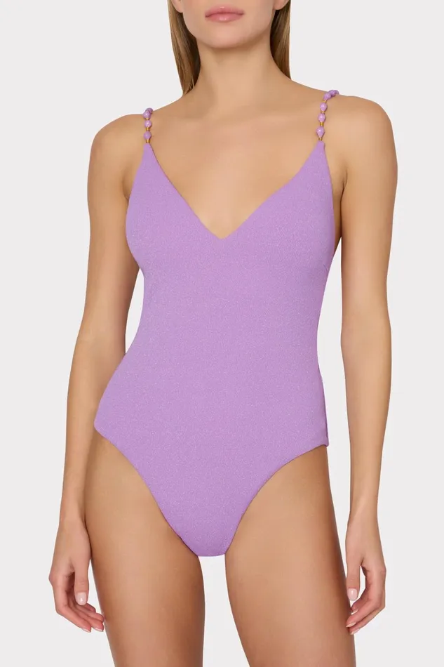 Milly Cannes Beaded Strap One Piece Purple Women One Piece Swimsuits