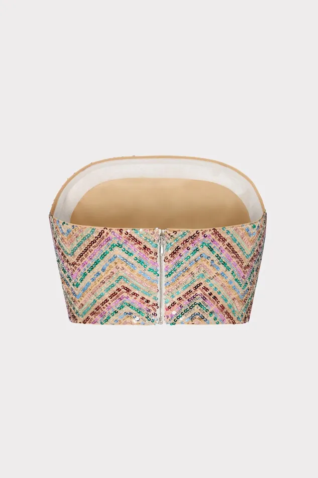 Milly Chevron Sequins Strapless Crop Top Multi Women Tops