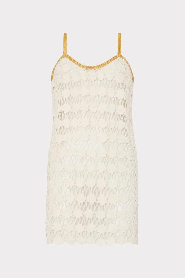 Milly Floral Crochet Cami Mini Dress Ecru Women Swim and Coverups