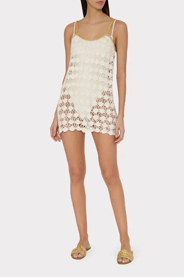 Milly Floral Crochet Cami Mini Dress Ecru Women Swim and Coverups