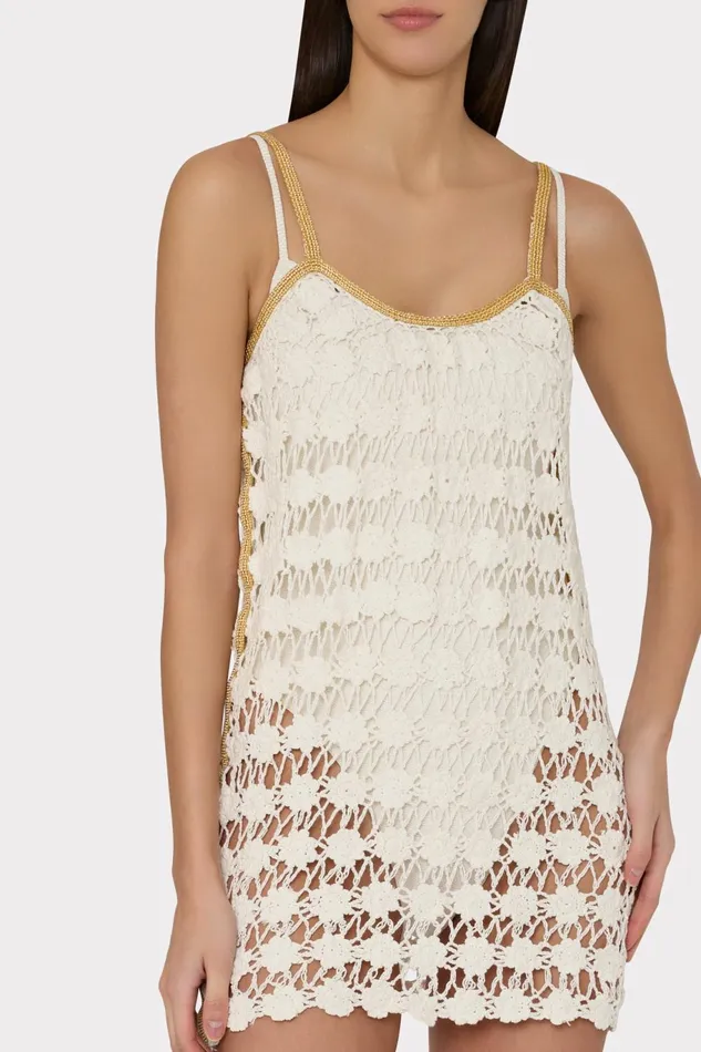 Milly Floral Crochet Cami Mini Dress Ecru Women Swim and Coverups