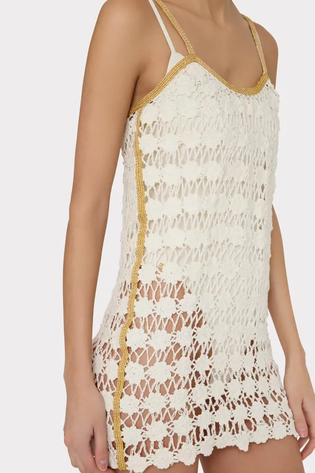Milly Floral Crochet Cami Mini Dress Ecru Women Swim and Coverups