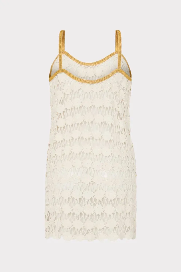 Milly Floral Crochet Cami Mini Dress Ecru Women Swim and Coverups