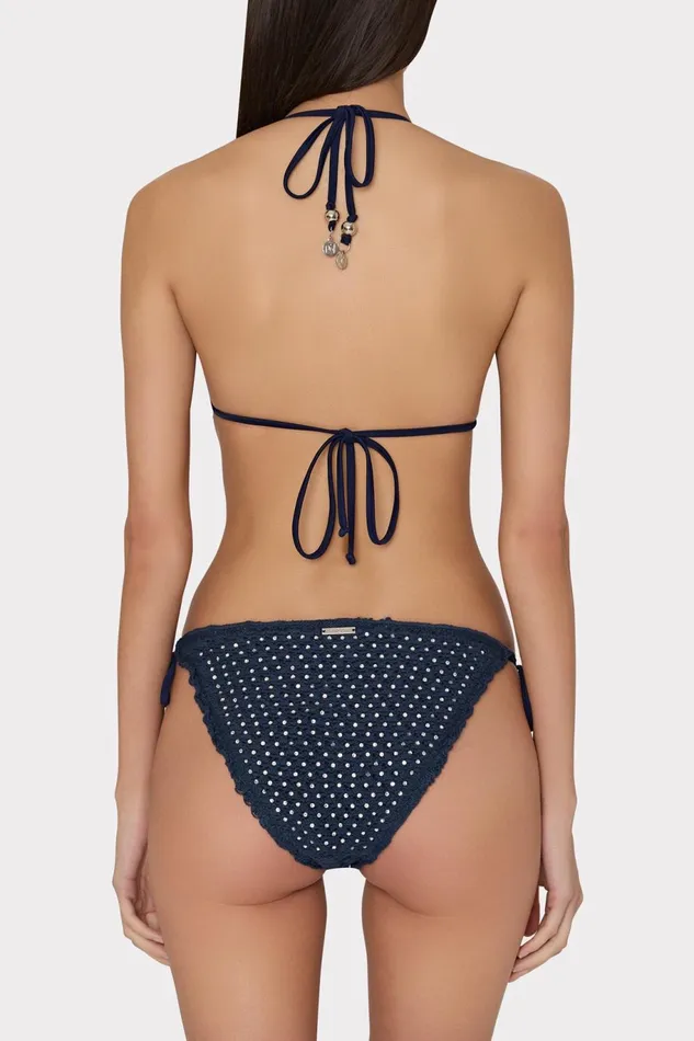 Milly Glimmer Crochet Bikini Top With Crystal Applique Navy Women Swim and Coverups Milly Glimmer Crochet Bikini Top With Crystal Applique Navy Women Swim and Coverups