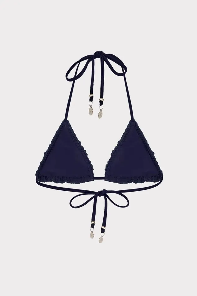 Milly Glimmer Crochet Bikini Top With Crystal Applique Navy Women Swim and Coverups Milly Glimmer Crochet Bikini Top With Crystal Applique Navy Women Swim and Coverups