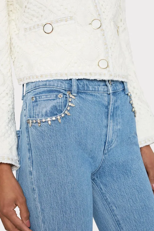 Milly Hali Crystal Embellished Jeans Light Wash Women Pants Milly Hali Crystal Embellished Jeans Light Wash Women Pants