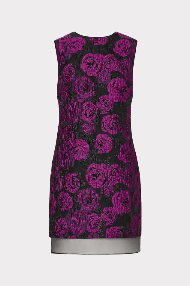 Milly Ilectra Rose Jacquard Shift Mini Dress Blackpurple Women Dresses