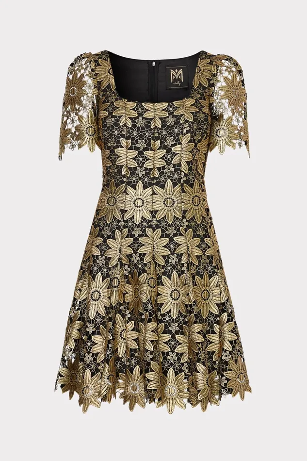 Milly Ilisa Gold Lace Godet Mini Dress Gold Women Dresses