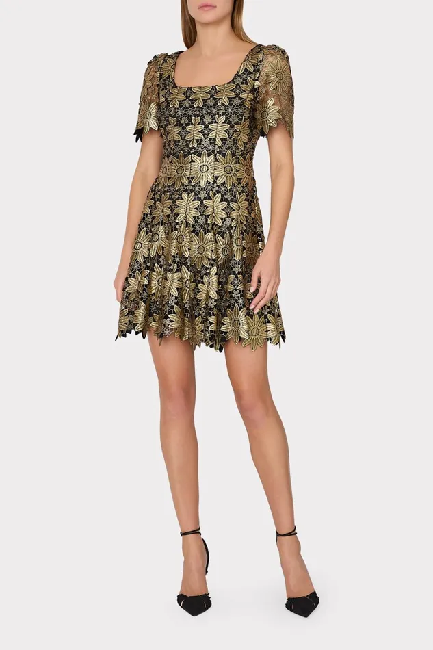 Milly Ilisa Gold Lace Godet Mini Dress Gold Women Dresses Milly Ilisa Gold Lace Godet Mini Dress Gold Women Dresses