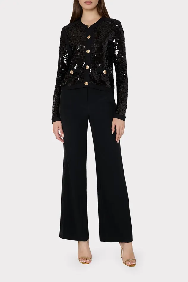 Milly Iman Sequin Knit Cardigan Black Women Sweaters and Knits