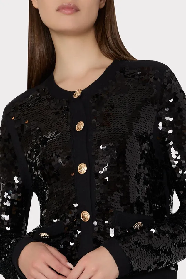 Milly Iman Sequin Knit Cardigan Black Women Sweaters and Knits