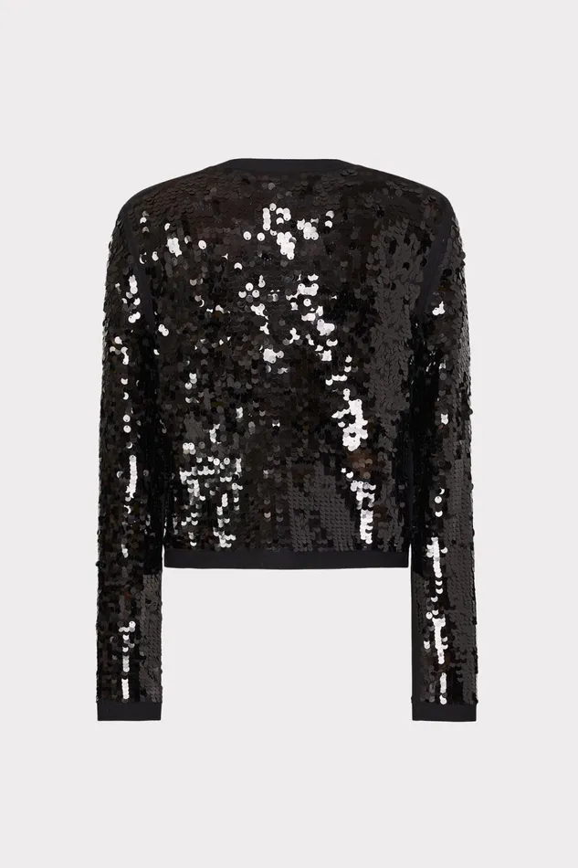 Milly Iman Sequin Knit Cardigan Black Women Sweaters and Knits