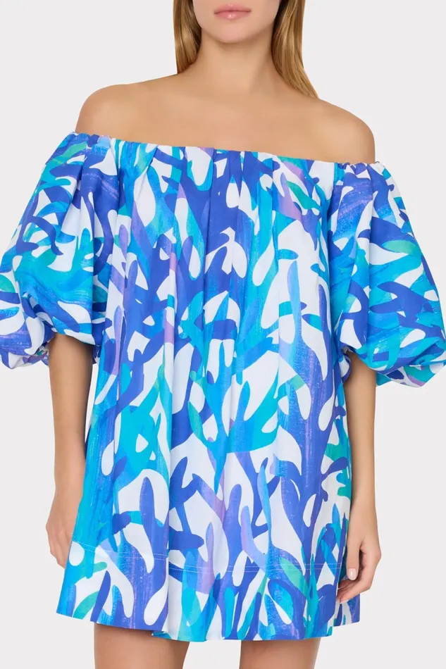 Milly Jamie Under The Sea Off The Shoulder Mini Dress Blue Multi Women Swim and Coverups Milly Jamie Under The Sea Off The Shoulder Mini Dress Blue Multi Women Swim and Coverups