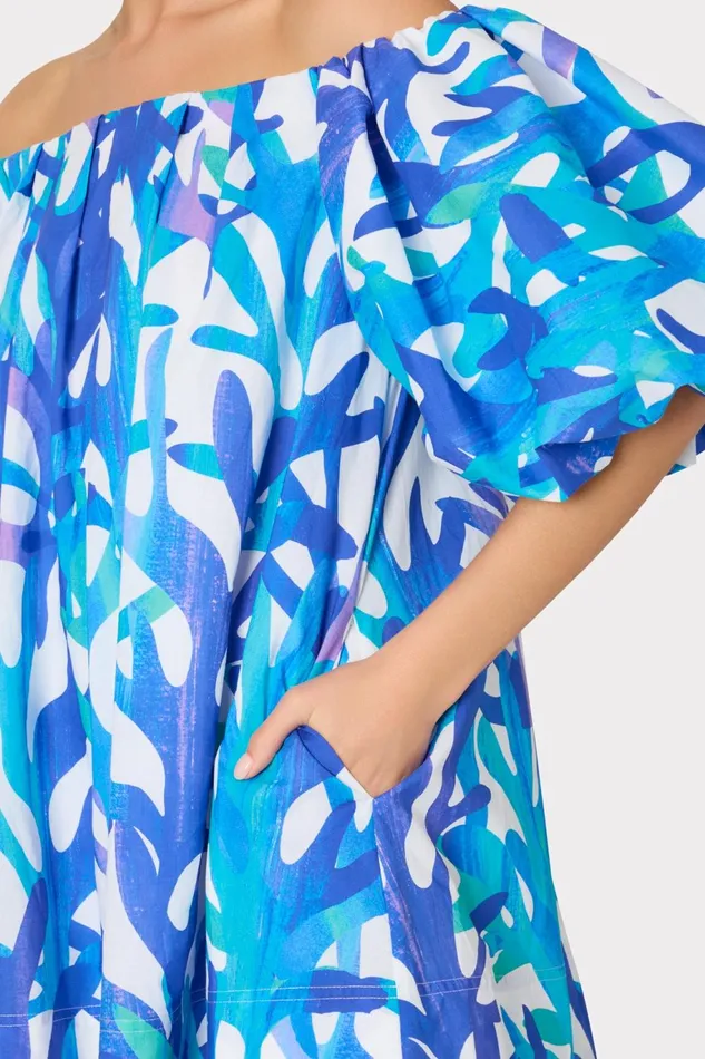 Milly Jamie Under The Sea Off The Shoulder Mini Dress Blue Multi Women Swim and Coverups Milly Jamie Under The Sea Off The Shoulder Mini Dress Blue Multi Women Swim and Coverups