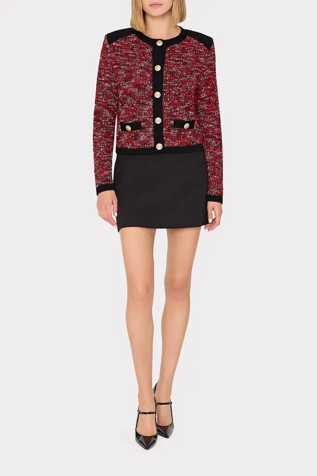 Milly Kelly Textured Knit Cardigan Claret Women Coats and Jackets Milly Kelly Textured Knit Cardigan Claret Women Coats and Jackets