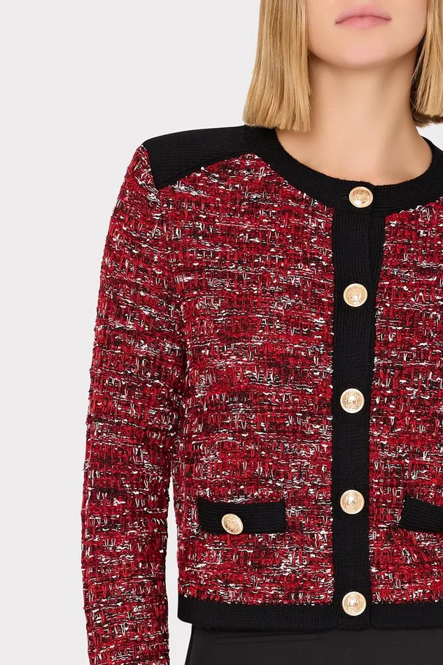 Milly Kelly Textured Knit Cardigan Claret Women Coats and Jackets Milly Kelly Textured Knit Cardigan Claret Women Coats and Jackets