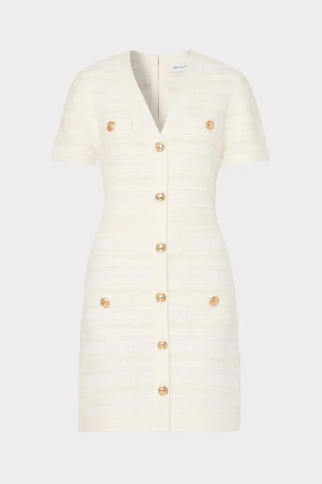 Milly Kennedy Textured Knit Mini Dress Ecru Women Matching Sets