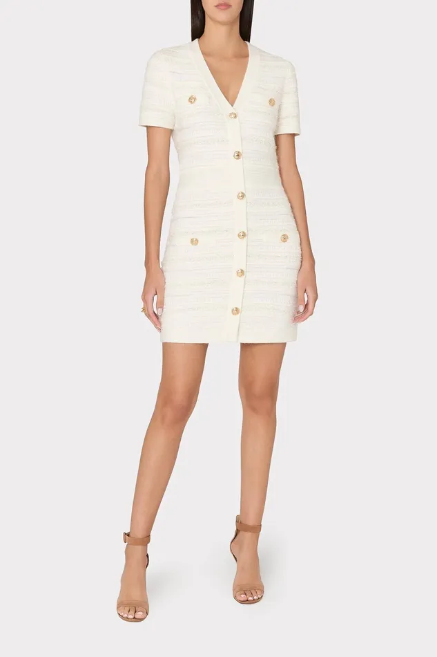 Milly Kennedy Textured Knit Mini Dress Ecru Women Matching Sets
