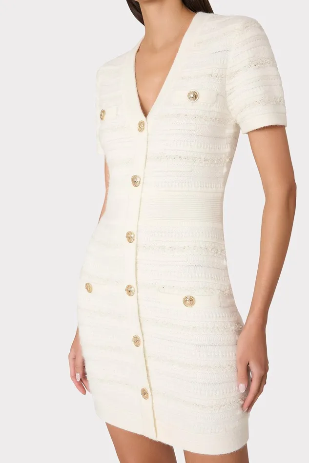 Milly Kennedy Textured Knit Mini Dress Ecru Women Matching Sets
