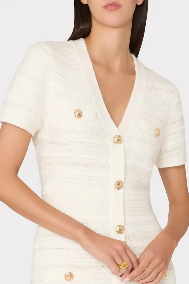 Milly Kennedy Textured Knit Mini Dress Ecru Women Matching Sets