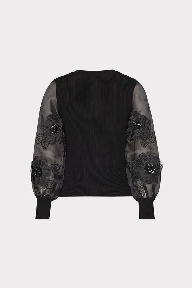 Milly Koda Combo Sleeve Knit Top Black Women Sweaters and Knits