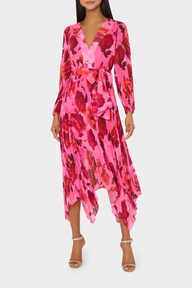 Milly Liora Blurred Blossom Pleated Dress Pink Multi Women Dresses Milly Liora Blurred Blossom Pleated Dress Pink Multi Women Dresses