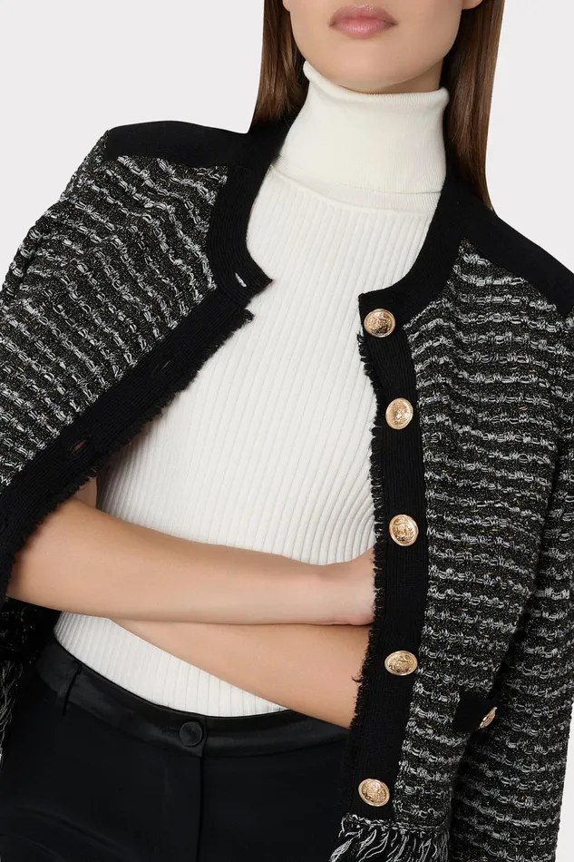 Milly Metallic Textured Fringe Cardigan Black Gold Multi Women Coats and Jackets Milly Metallic Textured Fringe Cardigan Black Gold Multi Women Coats and Jackets