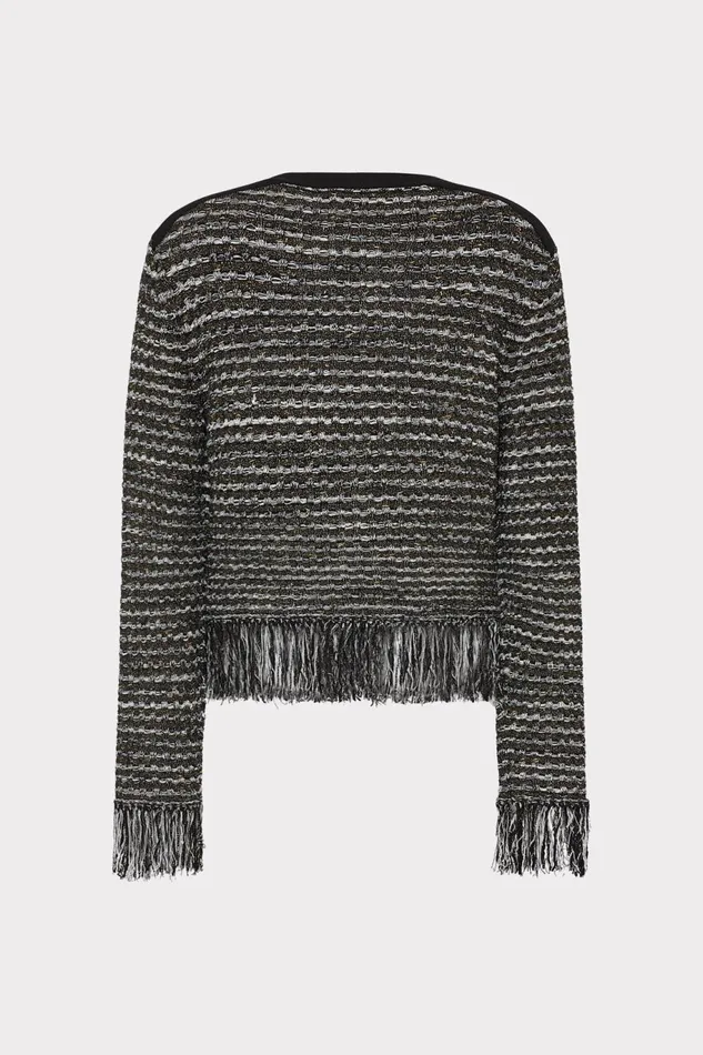 Milly Metallic Textured Fringe Cardigan Black Gold Multi Women Coats and Jackets Milly Metallic Textured Fringe Cardigan Black Gold Multi Women Coats and Jackets
