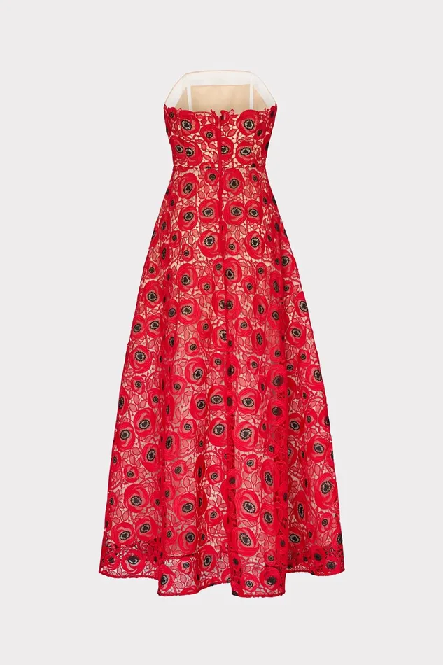 Milly Netty Embroidered Lace Maxi Dress Redblack Women Dresses