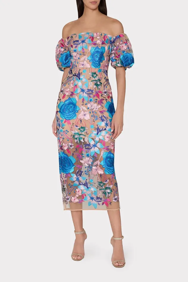 Milly Nira Fall Floral Embroidered Dress Blue Multi Women Dresses Milly Nira Fall Floral Embroidered Dress Blue Multi Women Dresses
