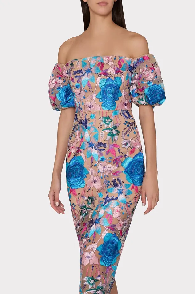 Milly Nira Fall Floral Embroidered Dress Blue Multi Women Dresses Milly Nira Fall Floral Embroidered Dress Blue Multi Women Dresses