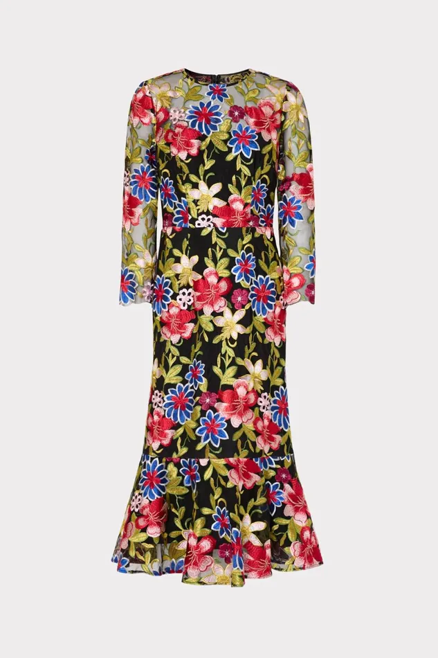 Milly Rosalind Floral Embroidery Dress Red Multi Women Dresses