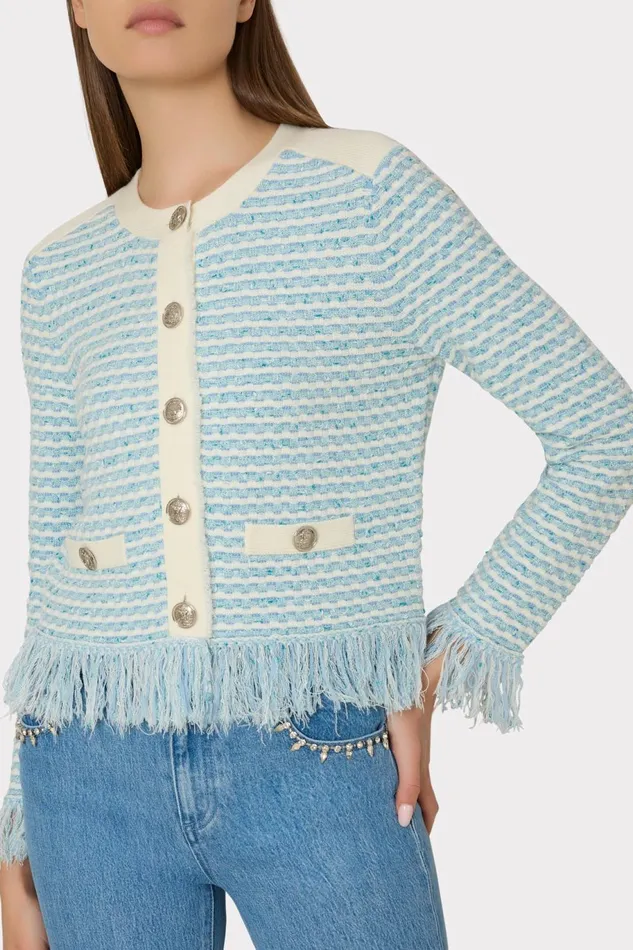 Milly Textured Fringe Cardigan Jacket Blue Multi Women Coats and Jackets Milly Textured Fringe Cardigan Jacket Blue Multi Women Coats and Jackets