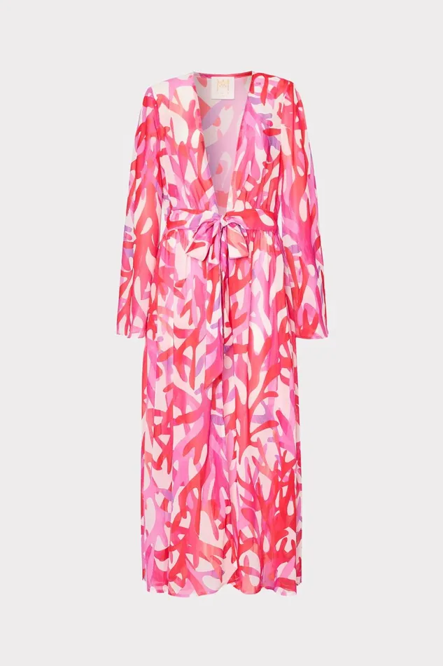 Milly Vince Under The Sea Chiffon CoverUp Dress Pink Multi Women Swim and Coverups