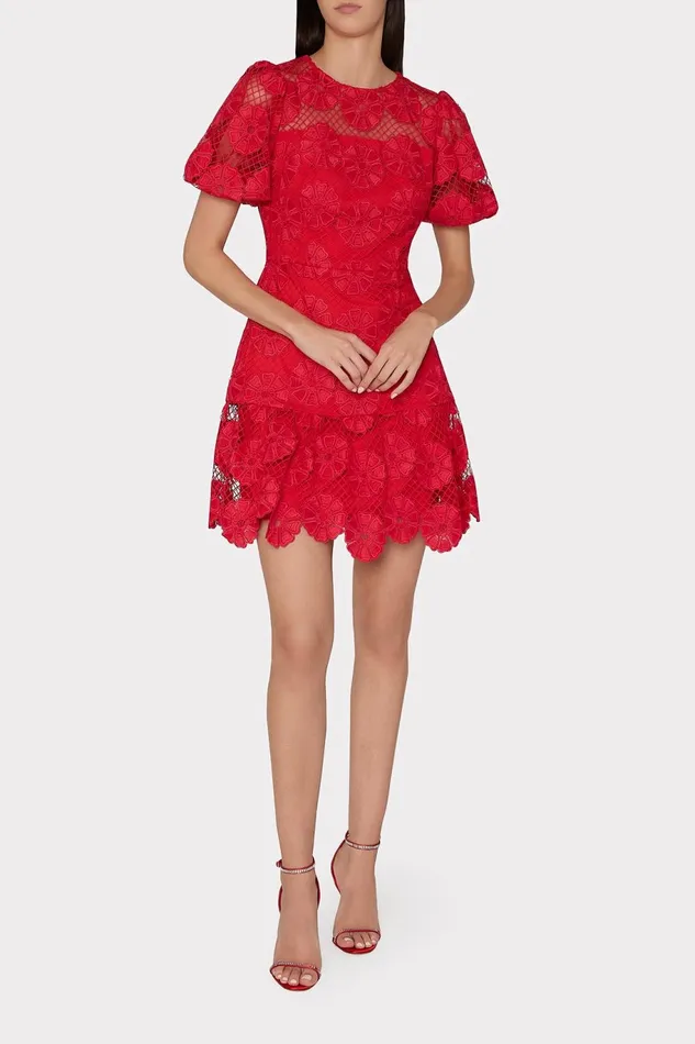 Milly Yasmin Daisy Lace Dress Red Women Dresses