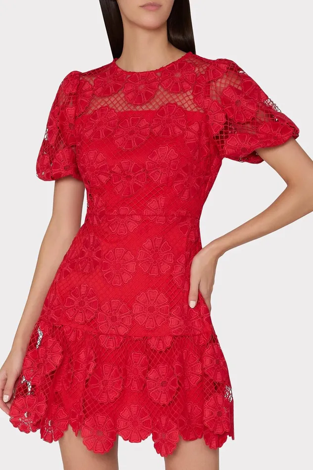 Milly Yasmin Daisy Lace Dress Red Women Dresses