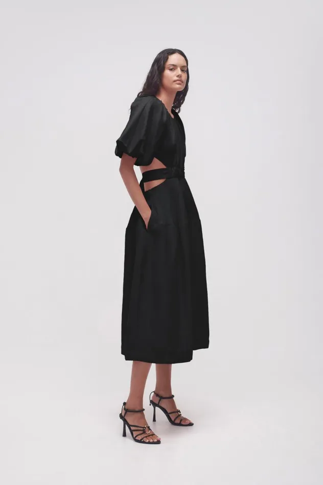 Mimosa Cut Out Midi Dress Black Women Aje Midi Dresses