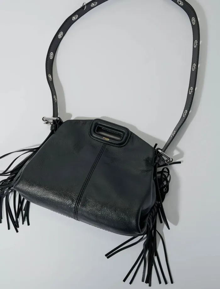 Mini Bags Women Maje Crackle Leather Mini Miss M Bag Black