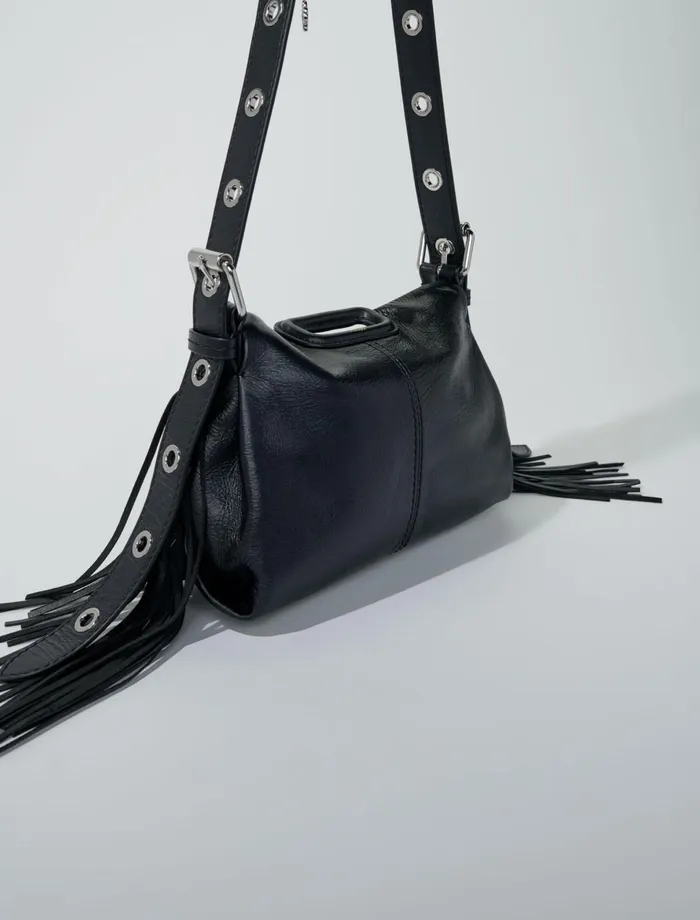 Mini Bags Women Maje Crackle Leather Mini Miss M Bag Black