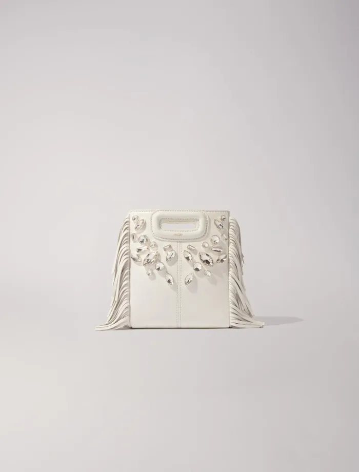Mini Bags Women Maje M Mini Leather Bag With Diamants White