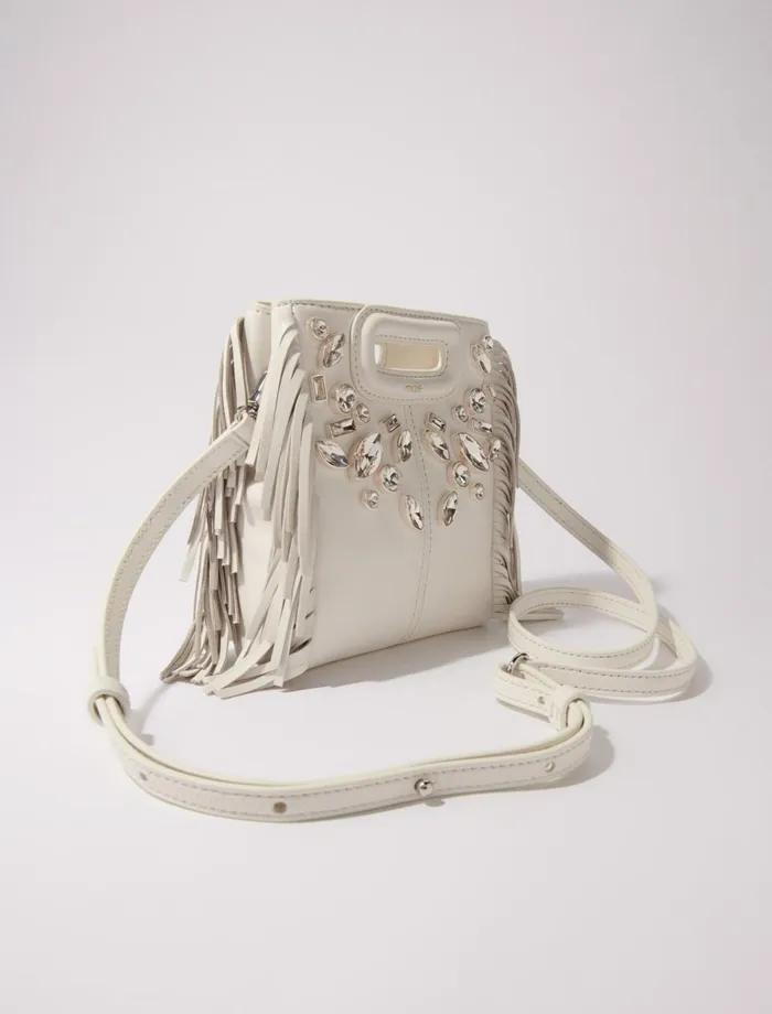 Mini Bags Women Maje M Mini Leather Bag With Diamants White