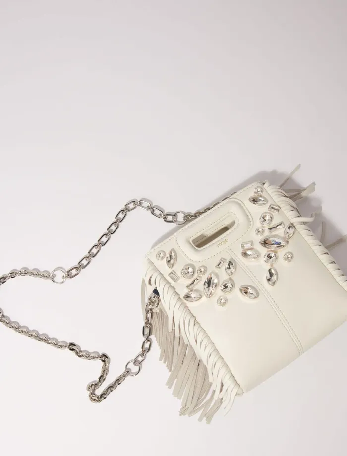 Mini Bags Women Maje M Mini Leather Bag With Diamants White