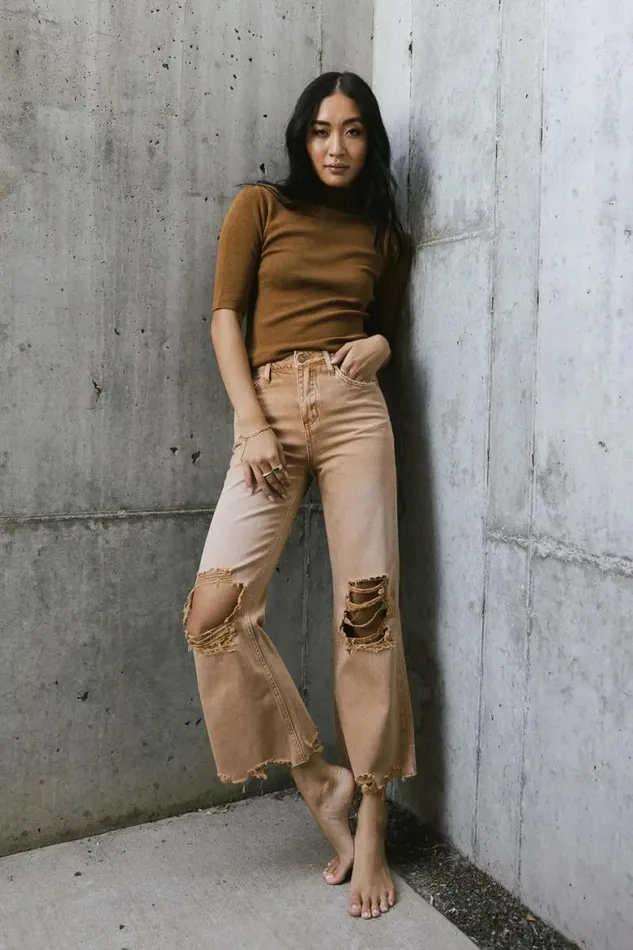 Mock Neck Sweater Top In Brown Brown Women Bohme Tops